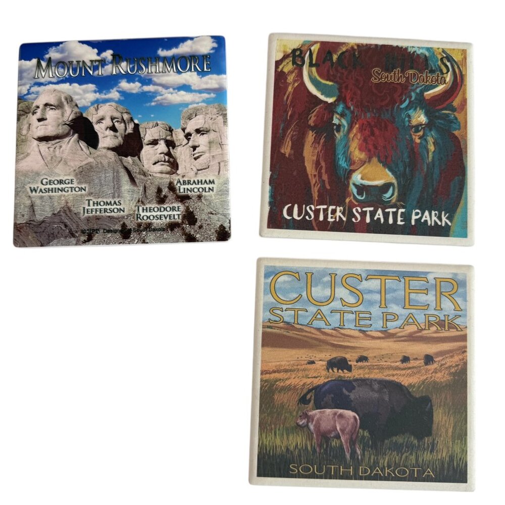 Set of 3 Stone Coasters. Lantern Press. Mount Rushmore; Custer State Park